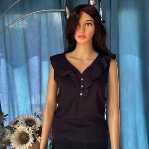 Black rib ruffle V neck summer top! Loft brand new! Size M